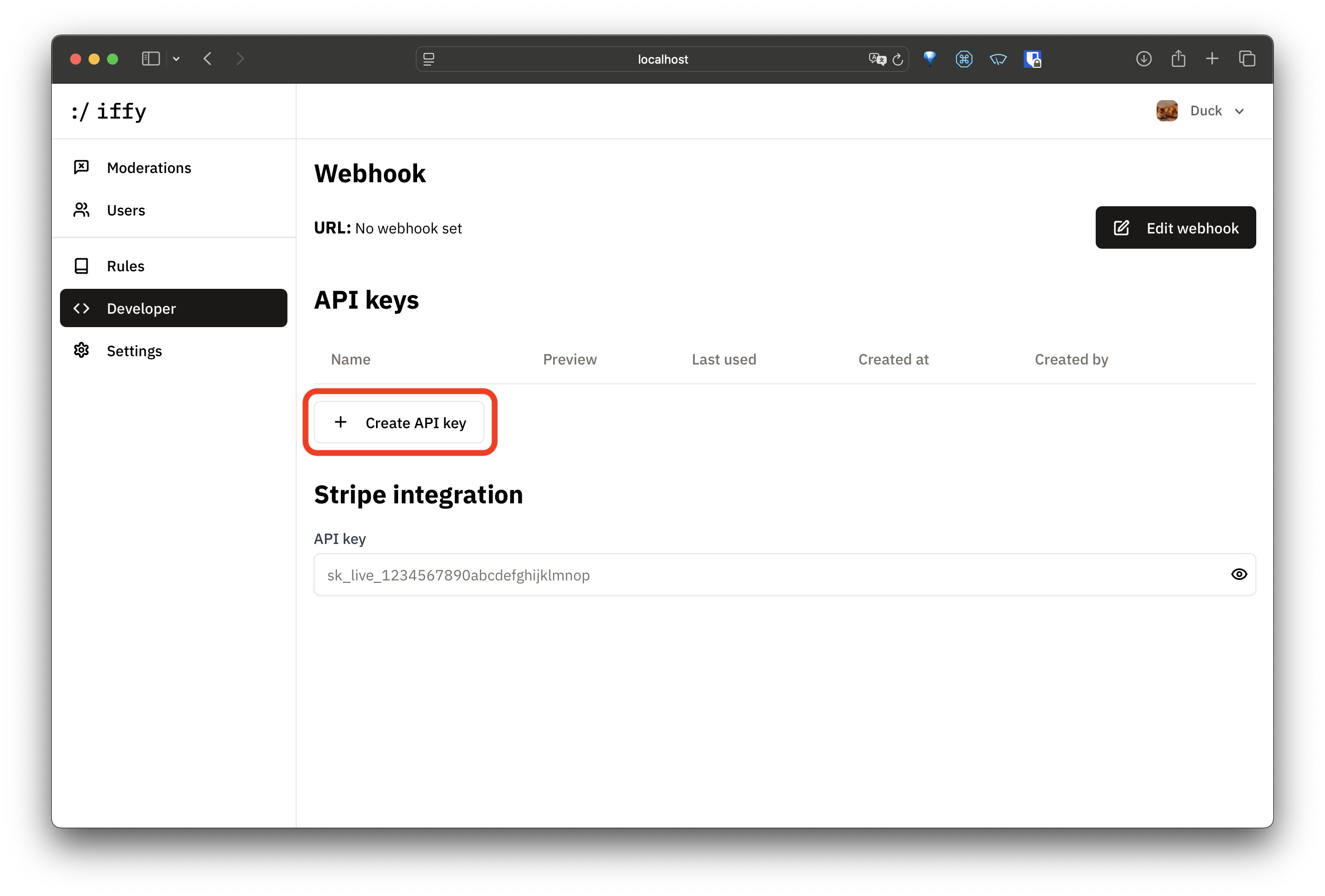 Create API key